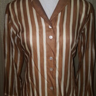 A brown and white striped shirt is shown.