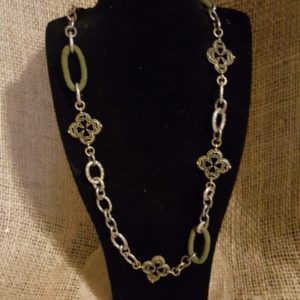 Green Suede Silver Chain Necklace $8
