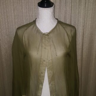 A green jacket is shown on display.