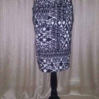 A black and white skirt is on display