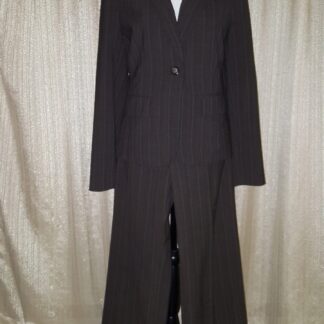 A suit that is black and has no buttons.