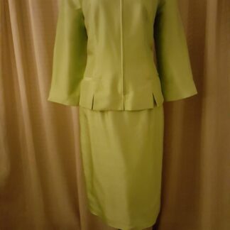 A lime green suit is shown on display.