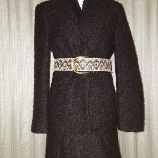A brown coat with a belt on it