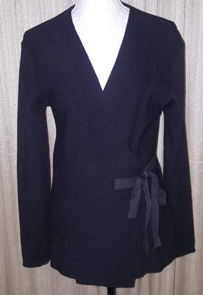 A black sweater dress with a bow on the side.