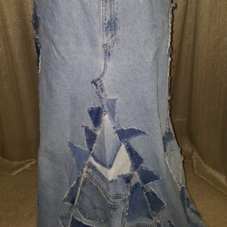 A blue skirt with leaves on it