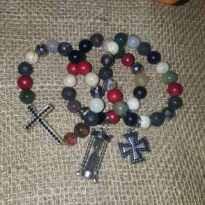Multi Colored, Semi Precious Stones Bracelet Set, with Cross Connecyor, Silver Hourglass Charm and Silver Cross, by LoveLinks, $27